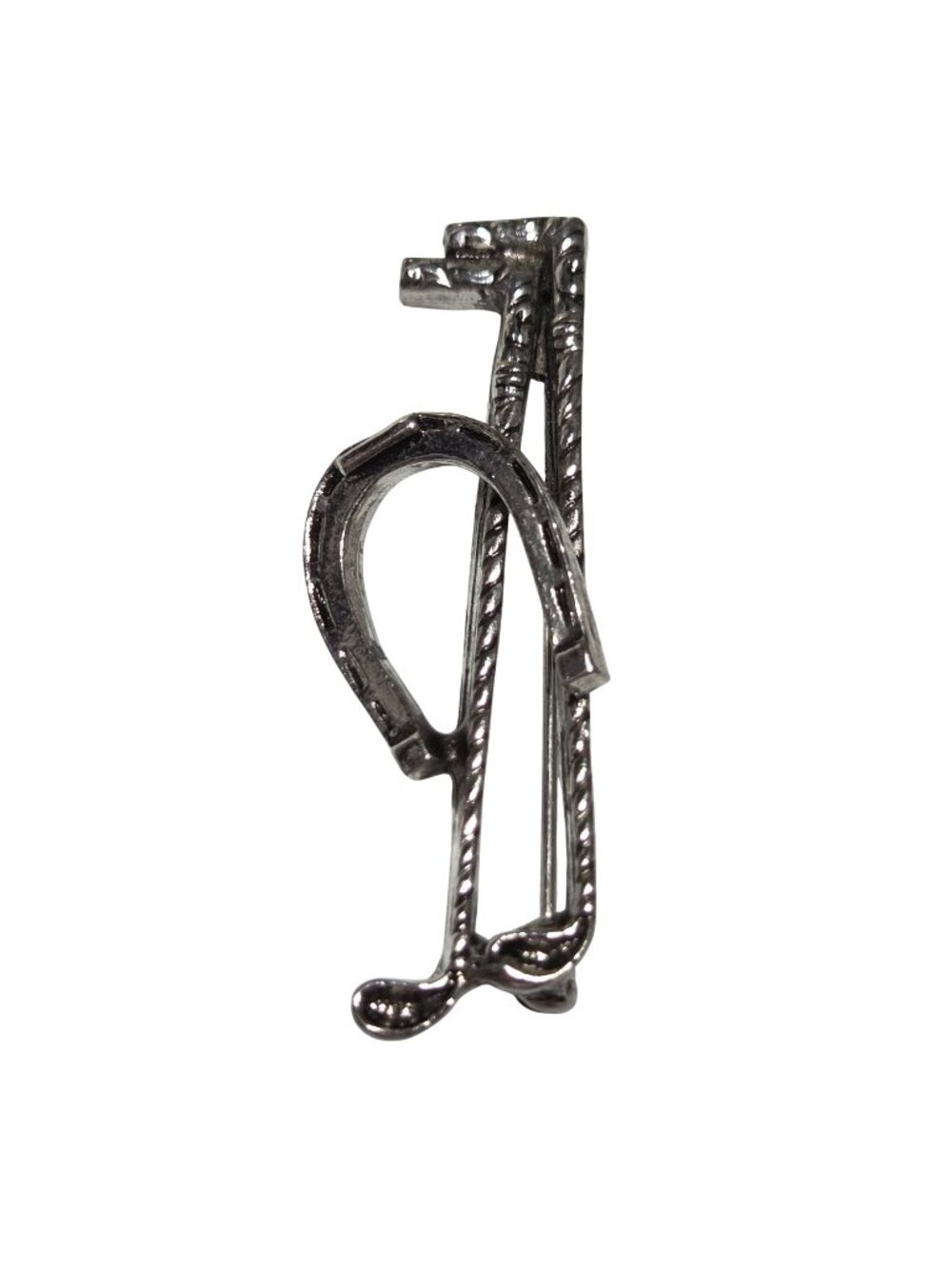 Vintage Polo Sticks Horseshoe Design Tie Clip Silver Tone Equestrian Jewelry